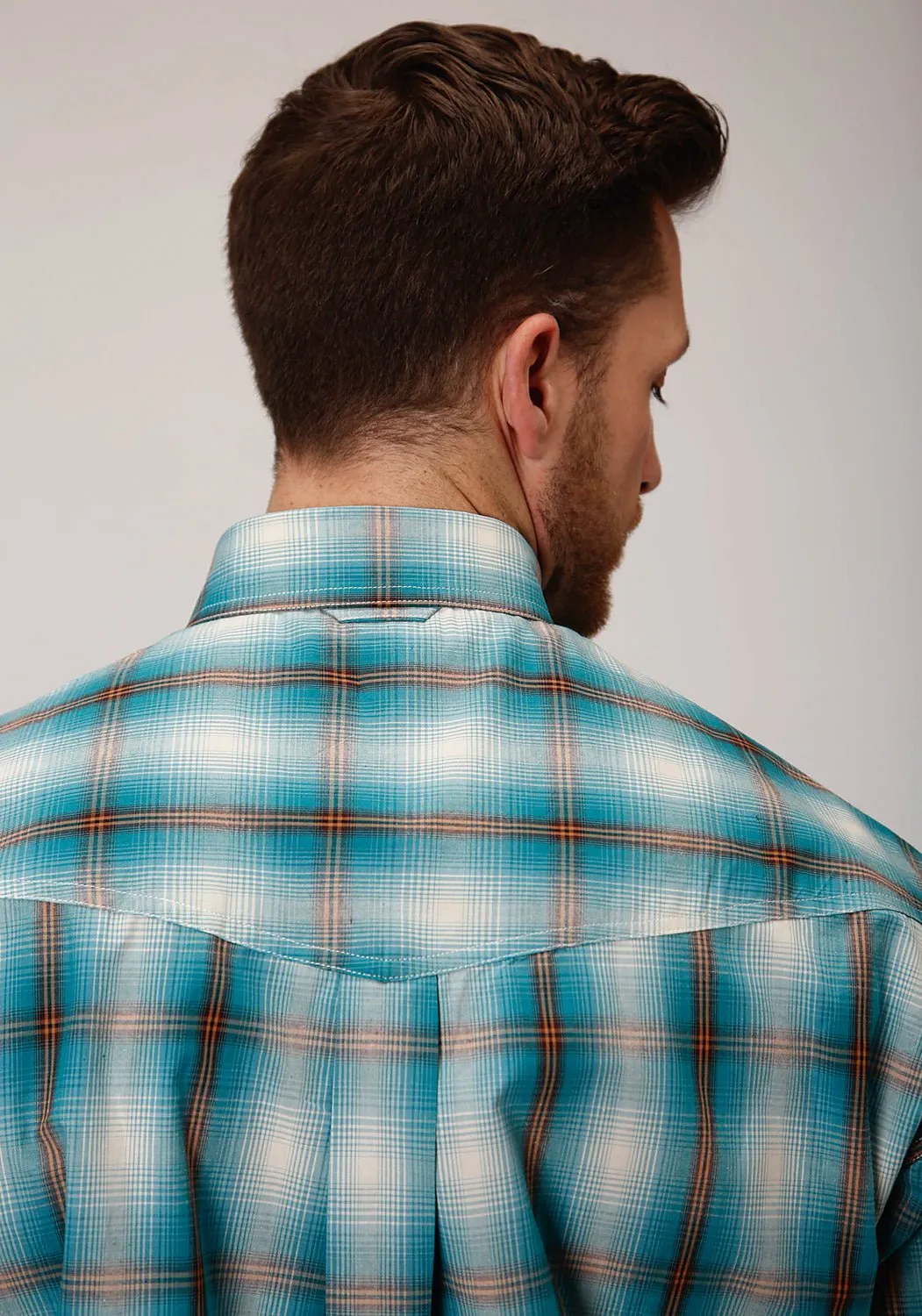 Roper Mens Teal 100% Cotton Ombre BD L/S Button Shirt Military Inspired Year-Round Favorite
