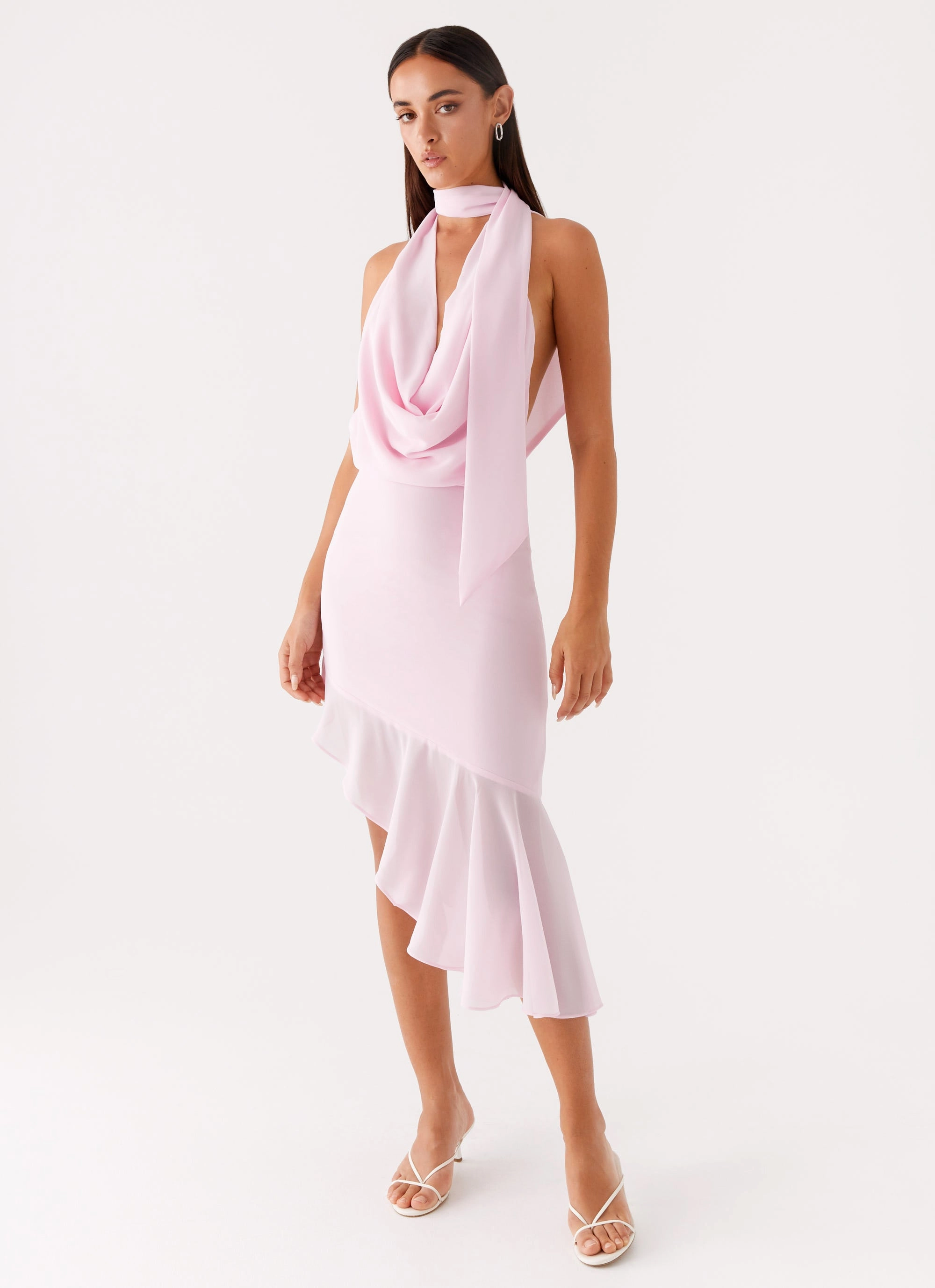 Dress-Up Style Delicate Edge Layna Scarf Midi Dress - Pink