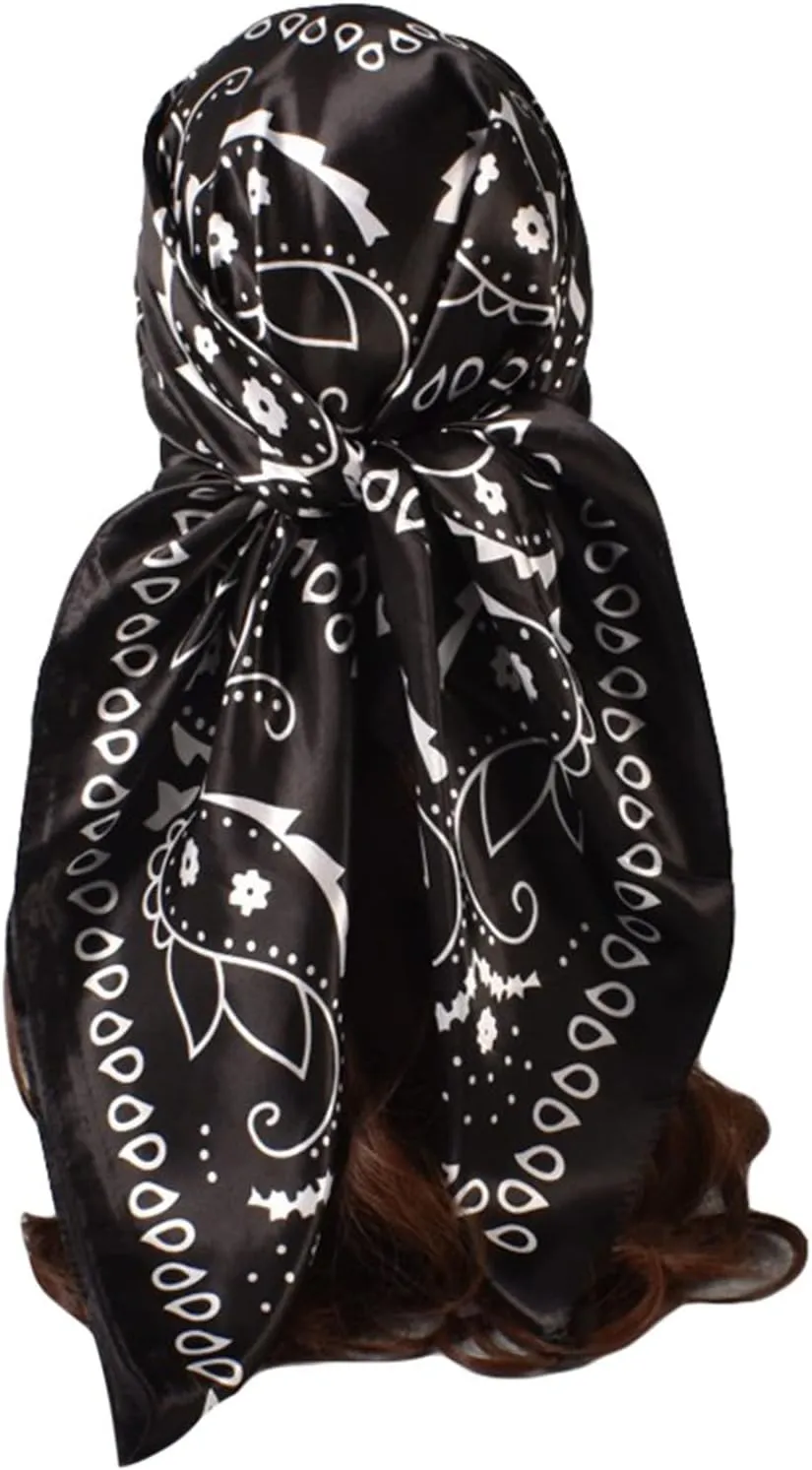 Silk Feeling Scarf Medium Square Satin Lightweight Head Neck Scarf for Women Hair Fashion Sleeping at Night