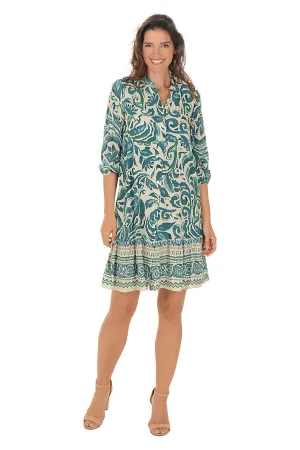 Silver Shine Damask Flower Tiered Button-Front Dress Smile Feel Damask Flower Tiered Button-Front Dress