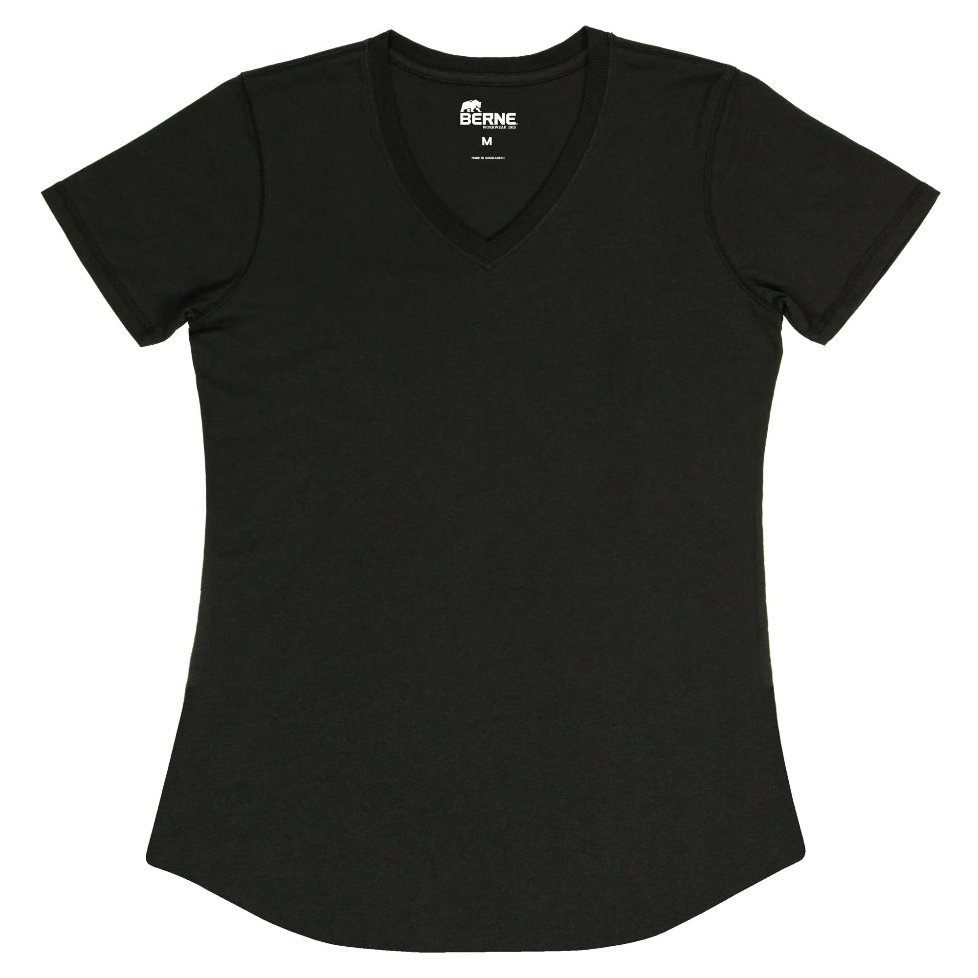 Berne Black Cotton Blend Ladies Lightweight Performance V-Neck S/S Easy Wear Odor control