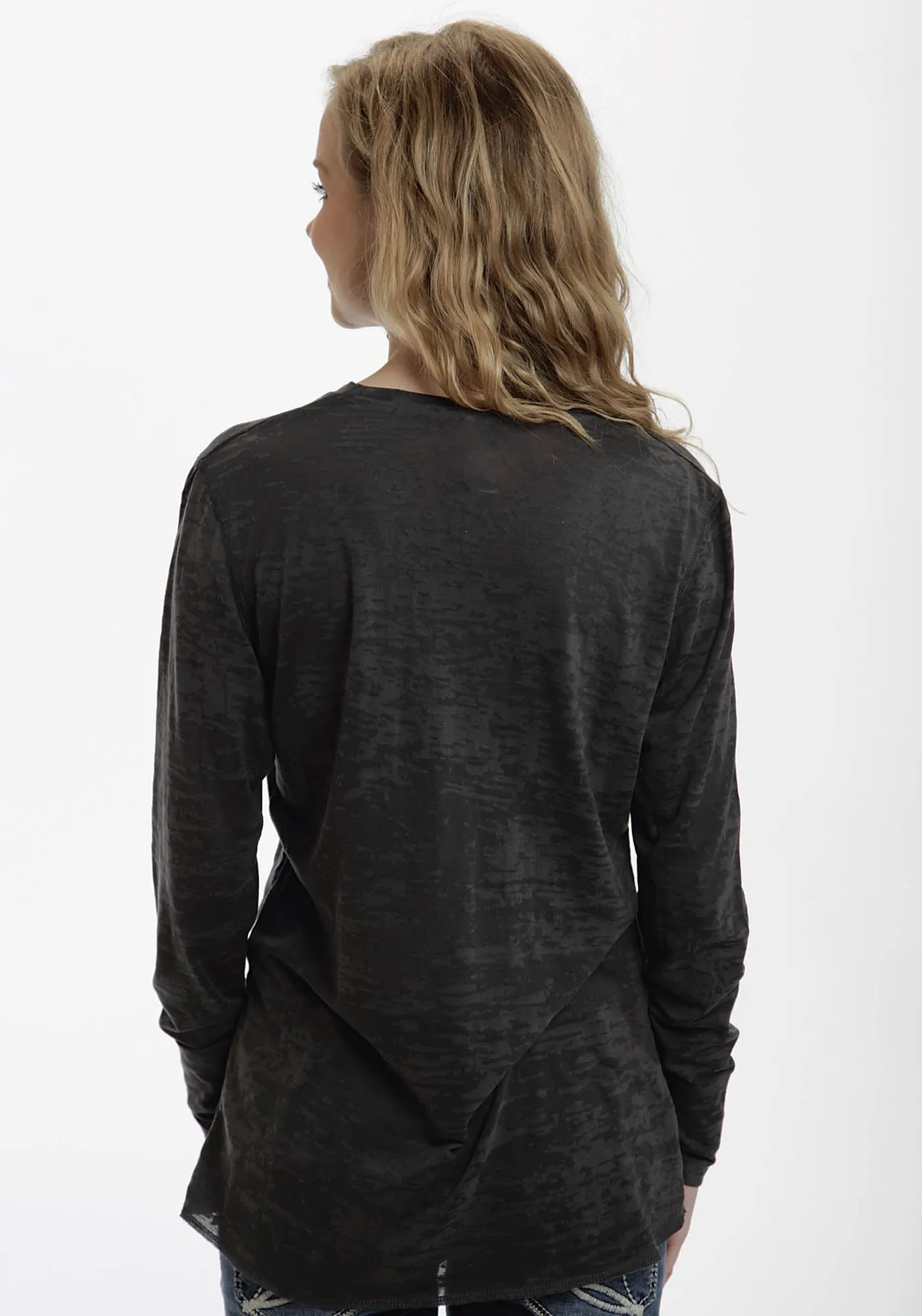 Ouray Womens Grey 100% Cotton USA L/S Burnout T-Shirt Classic Casual