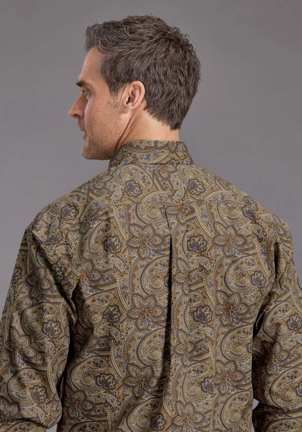 Stretchable Fabric Checkered Look Stetson Mens San Antonio Paisley Brown 100% Cotton 1 Pkt L/S Shirt