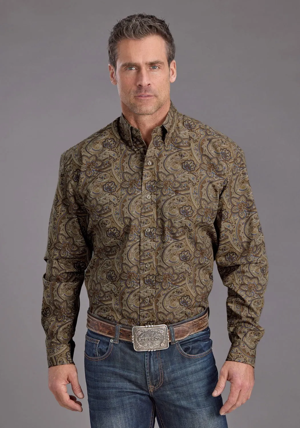 Perfect Look Stetson Mens San Antonio Paisley Brown 100% Cotton 1 Pkt L/S Shirt