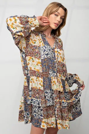 Simple Elegance Wear PENNY PRINTED LINEN MOCK NECK BOTTOM DRESS 1XL-3XL PENNY PRINTED LINEN MOCK NECK BOTTOM DRESS 1XL-3XL Modern Silhouette Sophisticated Design