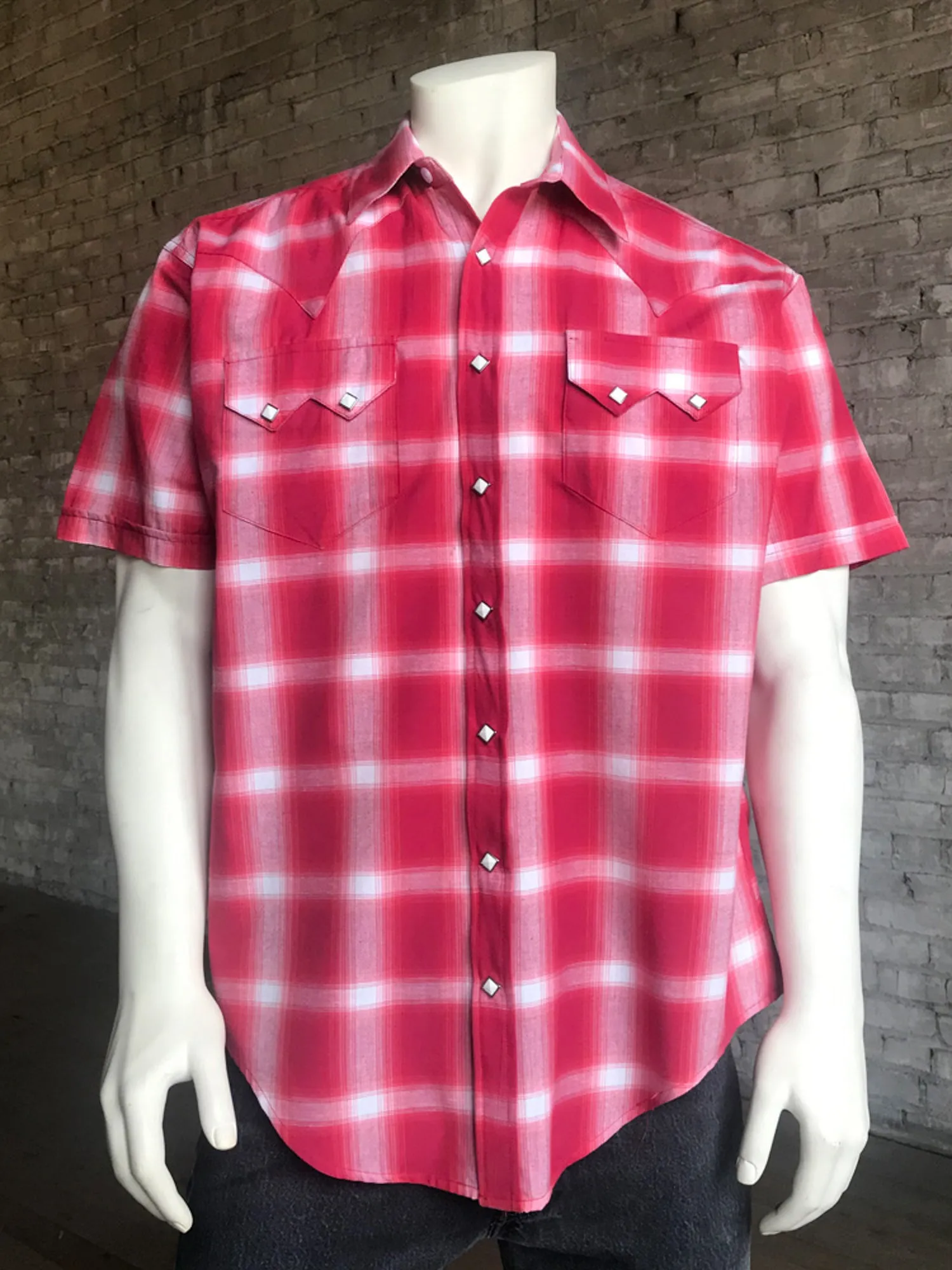Rockmount Mens Red 100% Cotton Shadow Plaid Western S/S Shirt Fast Drying