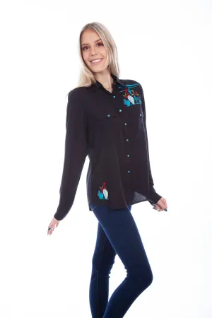 Simple Fashion Scully Womens Cactus Embroidered Black 100% Viscose L/S Shirt All-Weather Wear Weekend Wear Scully Womens Cactus Embroidered Black 100% Viscose L/S Shirt