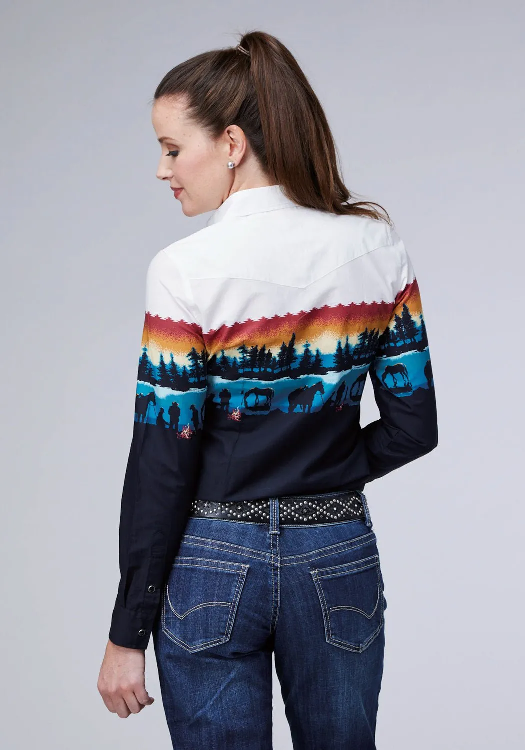 Active Layer Roper Womens Lakeside Camp Border Black 100% Cotton L/S Shirt