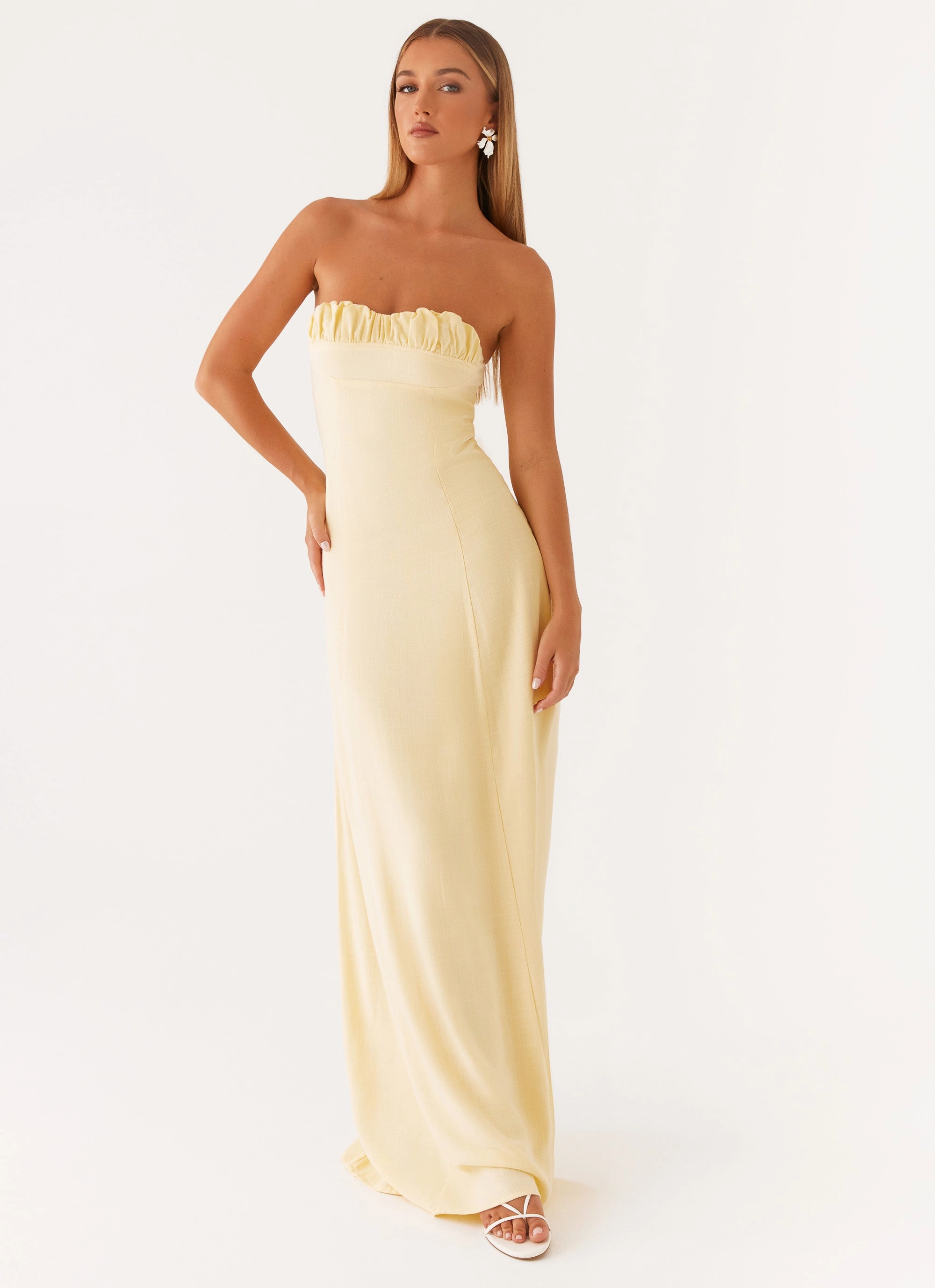 Tayla Linen Maxi Dress - Yellow Beaded-Edge