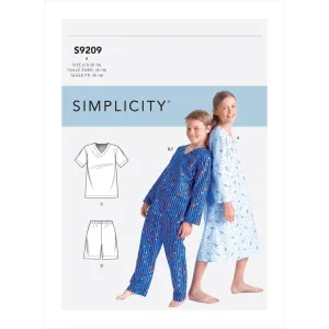 Simplicity Sewing Pattern S9209 Boys' / Girls' V-Neck Shirts, Gown, Shorts and Pants