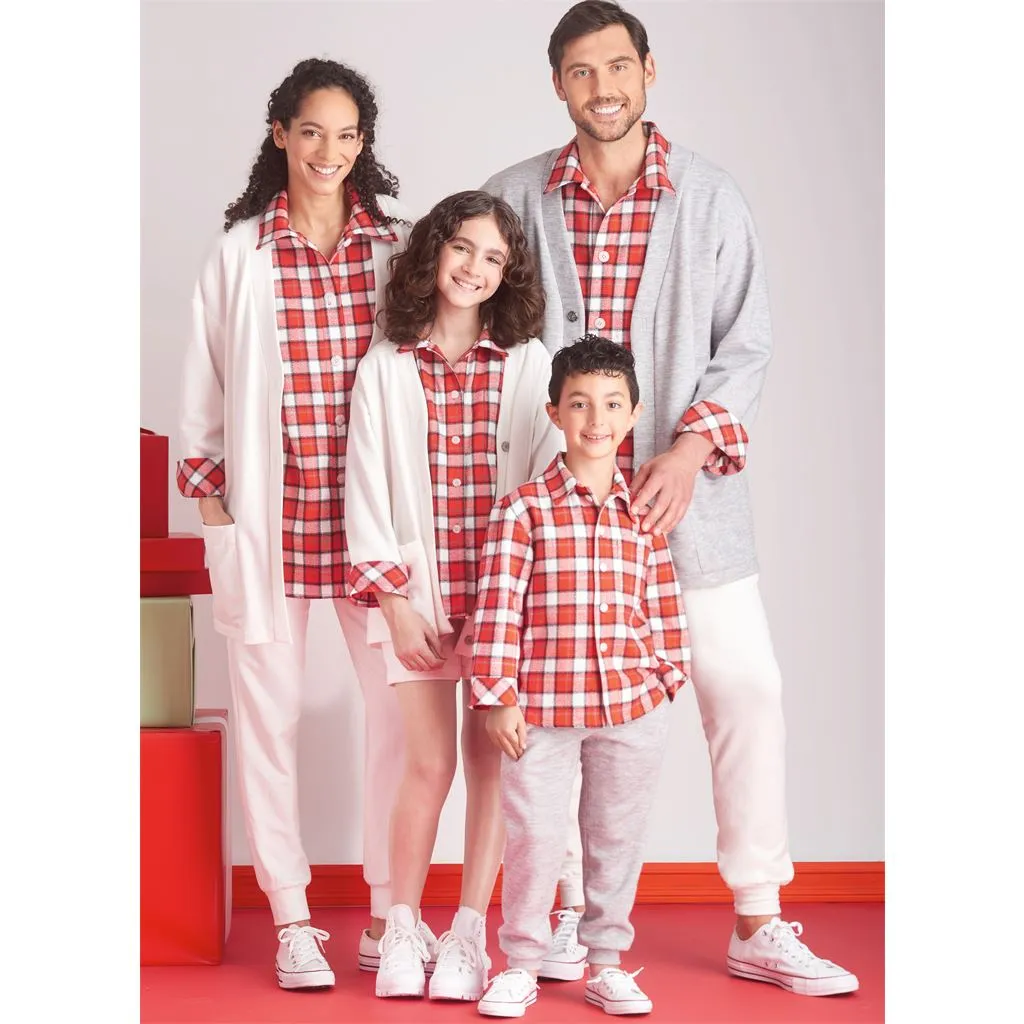 Simplicity Sewing Pattern S9691 Girls', Boys' and Adults' Lounge Shirt, Cardigan, Shorts and Joggers