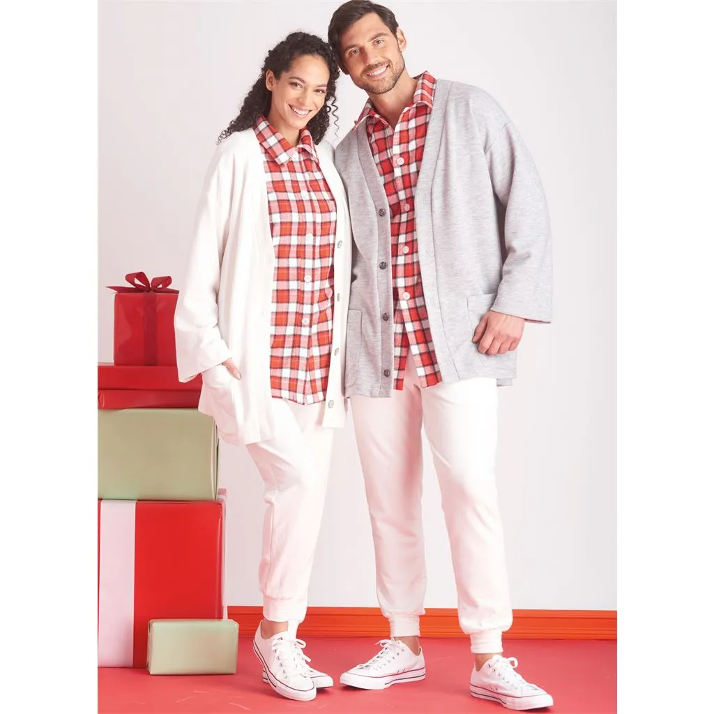 Simplicity Sewing Pattern S9691 Girls', Boys' and Adults' Lounge Shirt, Cardigan, Shorts and Joggers