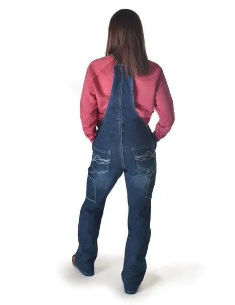 Flawless Design Cowgirl Tuff Womens Double Down Flannel Dark Wash Cotton Blend Bib Overall
