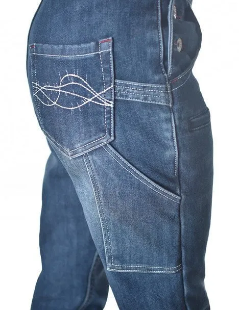 Breathable Travel Outfit Brunch Outfit Polished Look Cowgirl Tuff Womens Double Down Flannel Dark Wash Cotton Blend Bib Overall