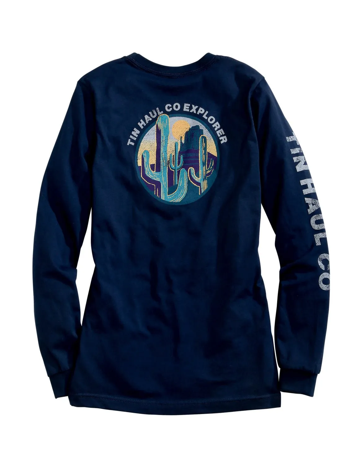 Everyday Look Shopping Day Outdoor Enthusiast Tin Haul Womens Blue 100% Cotton Explorer Logo L/S T-Shirt