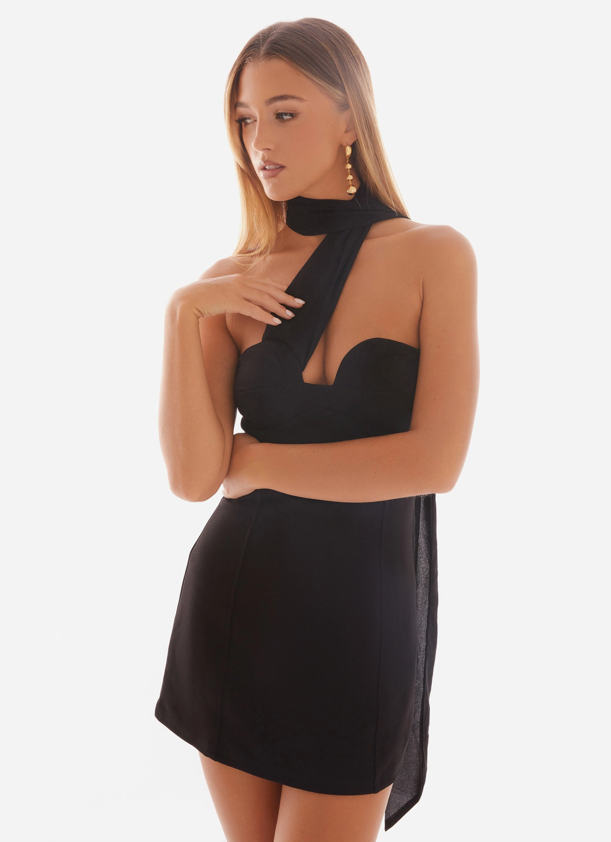 Drape Wave Polished Motion Sirena Mini Dress - Black