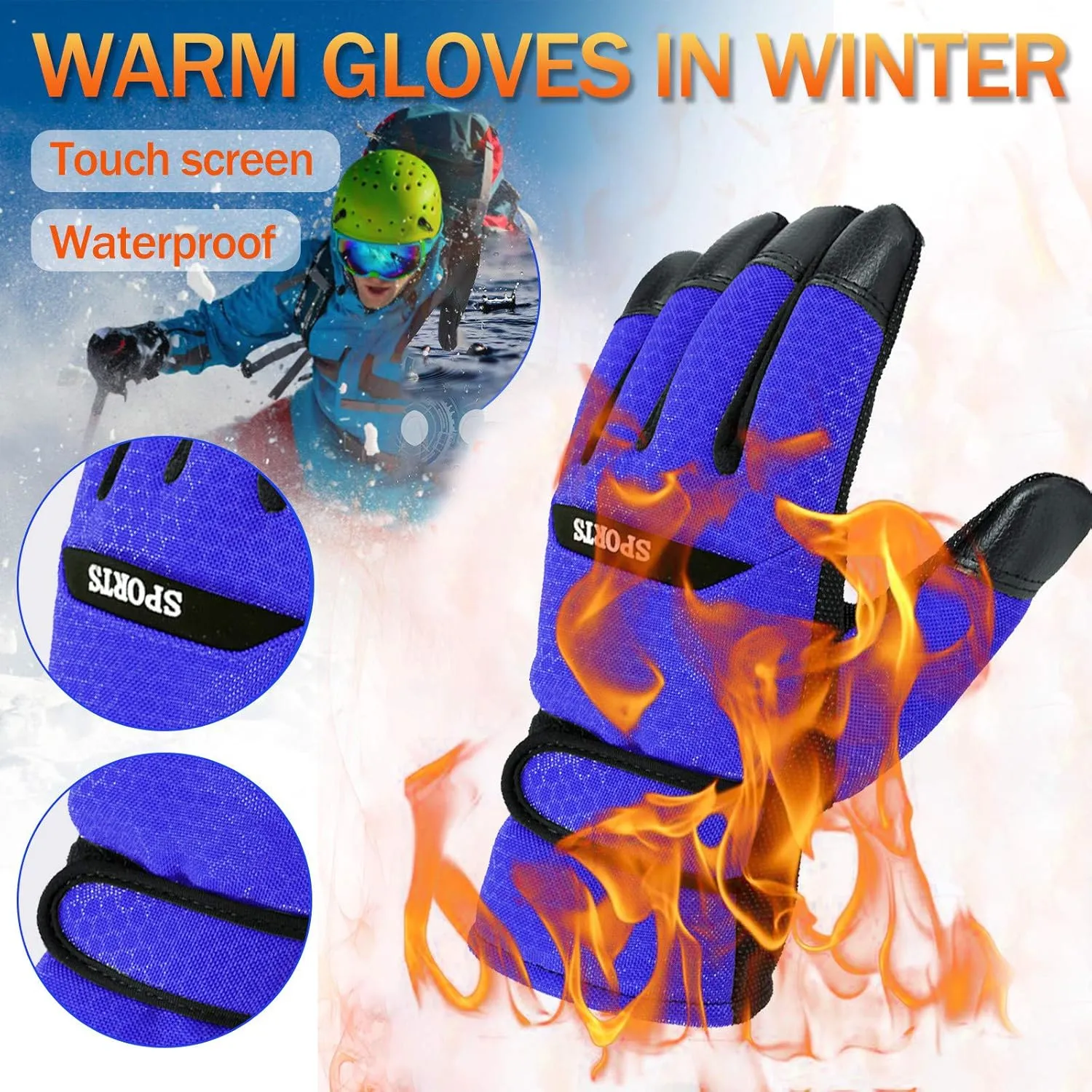 Ski Gloves Windproof Insulated Warm Snow Gloves Touchscreen Winter Gloves for Men Women Womens Winter Gloves