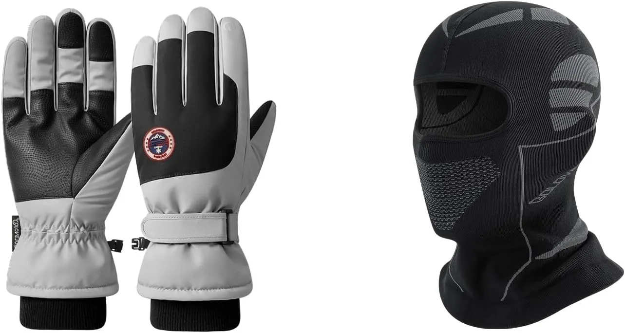 Ski Trip Accessories - Ski Gloves for Men Women Waterproof Winter Thermal Gloves for Cold Weather, Balaclava Ski Mask Full Face Motorcycle Head Cover