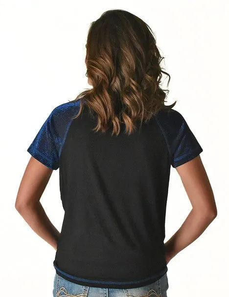 Subtle Print Relaxed Design Cowgirl Tuff Womens Never Give Up Shimmer Blue Nylon S/S T-Shirt