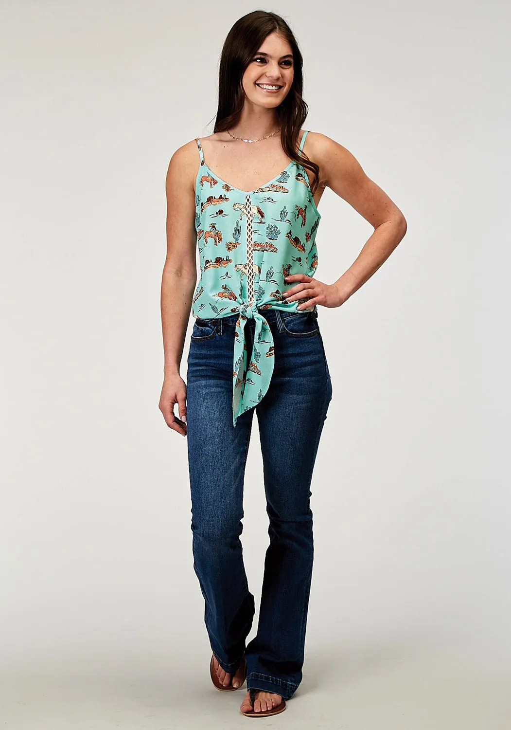 Roper Womens 1989 Desert Toile Blue 100% Rayon S/L Tank Top Functional Wear