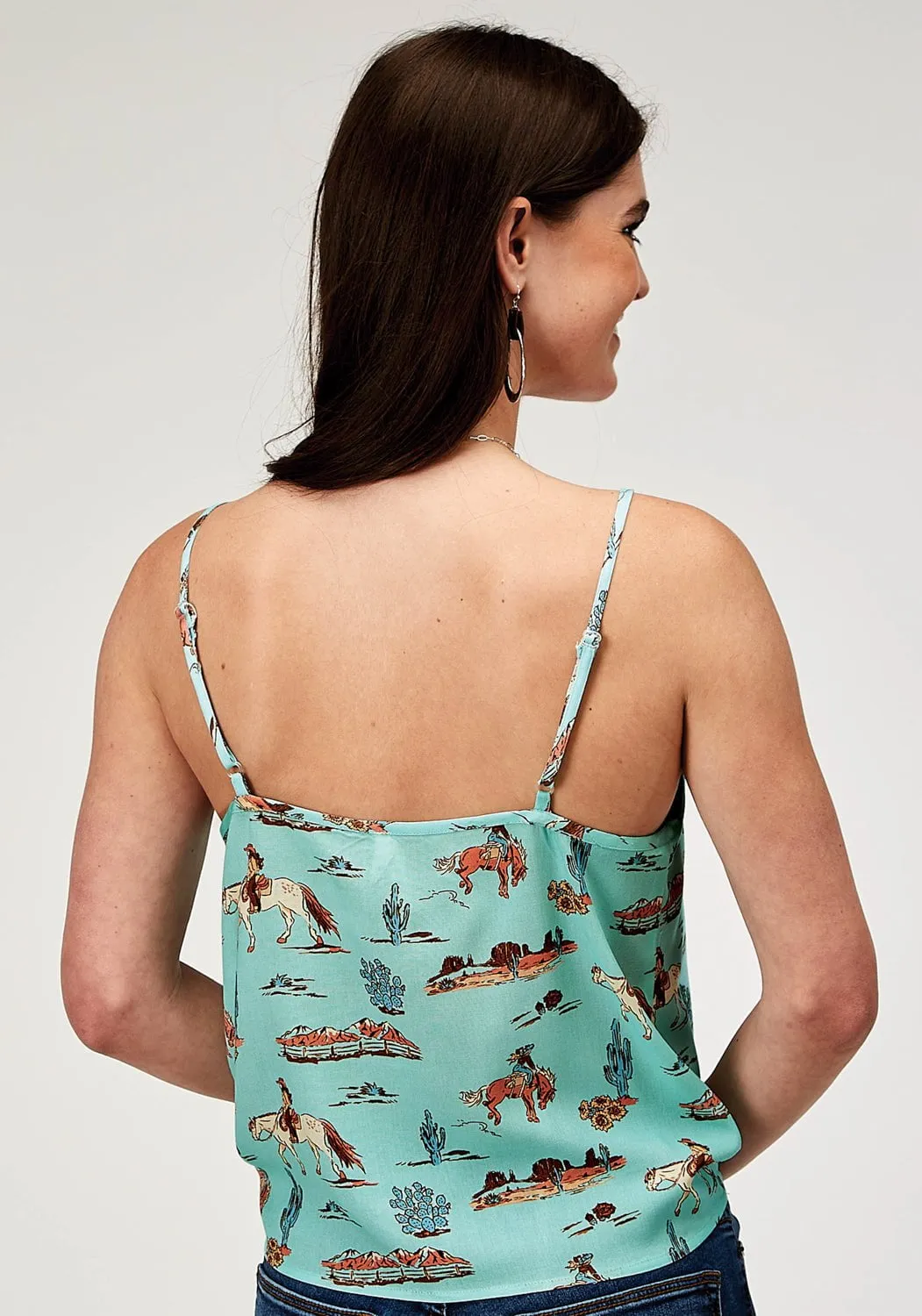 Conference Appropriate Roper Womens 1989 Desert Toile Blue 100% Rayon S/L Tank Top