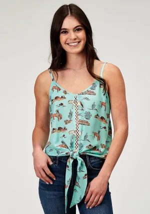 Skin-friendly Roper Womens 1989 Desert Toile Blue 100% Rayon S/L Tank Top Lightweight Feel Petite Cut Roper Womens 1989 Desert Toile Blue 100% Rayon S/L Tank Top