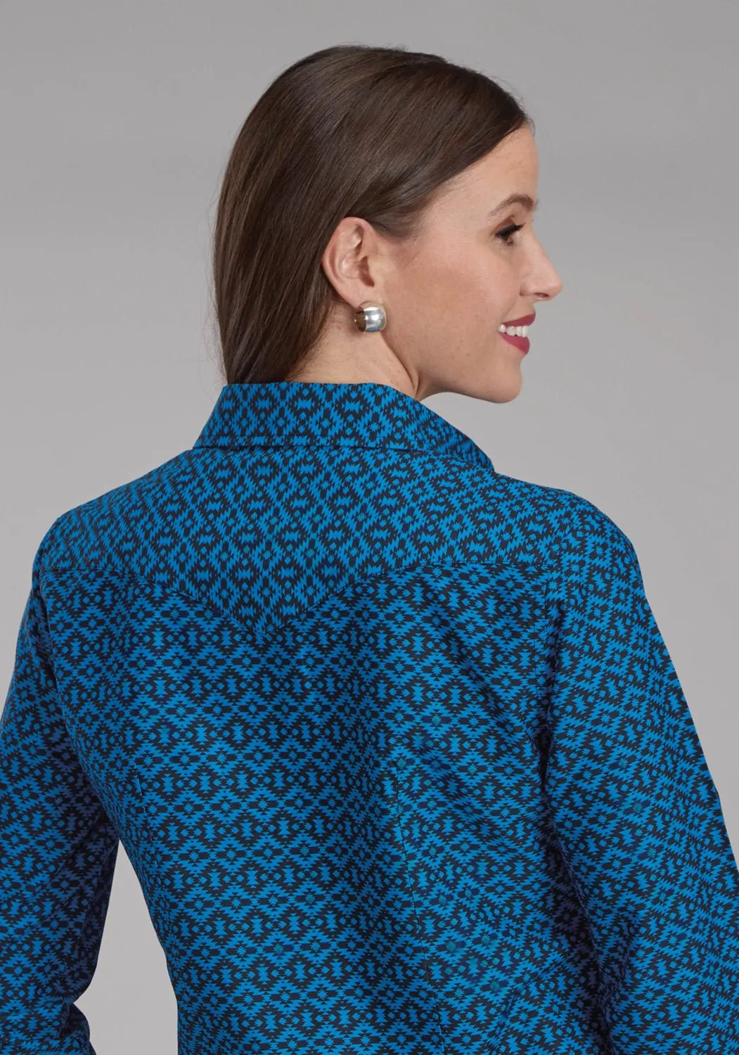 Premium Style Roper Womens 2181 Aztec Tile Blue 100% Cotton L/S Shirt