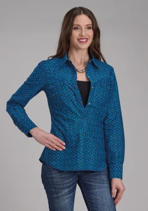 skin friendly Roper Womens 2181 Aztec Tile Blue 100% Cotton L/S Shirt Versatile Clothing Roper Womens 2181 Aztec Tile Blue 100% Cotton L/S Shirt