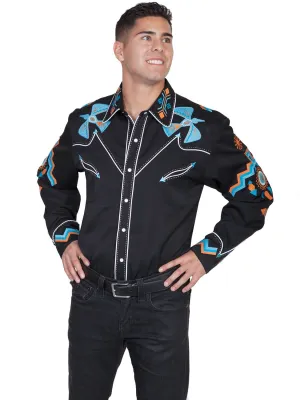 skin friendly Scully Western Mens Black Polyester L/S Phoenix Western Shirt Scully Western Mens Black Polyester L/S Phoenix Western Shirt Non Chafe Seams