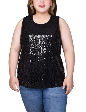 Slate Grey Plus Size Sleeveless Sequined Tank Top With Combo Banding Plus Size Sleeveless Sequined Tank Top With Combo Banding Charming Style Layer Ready