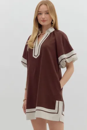 Sleek and Simple Aster Puff Sleeve Mini Dress in Chocolate Aster Puff Sleeve Mini Dress in Chocolate WideCollarDesign