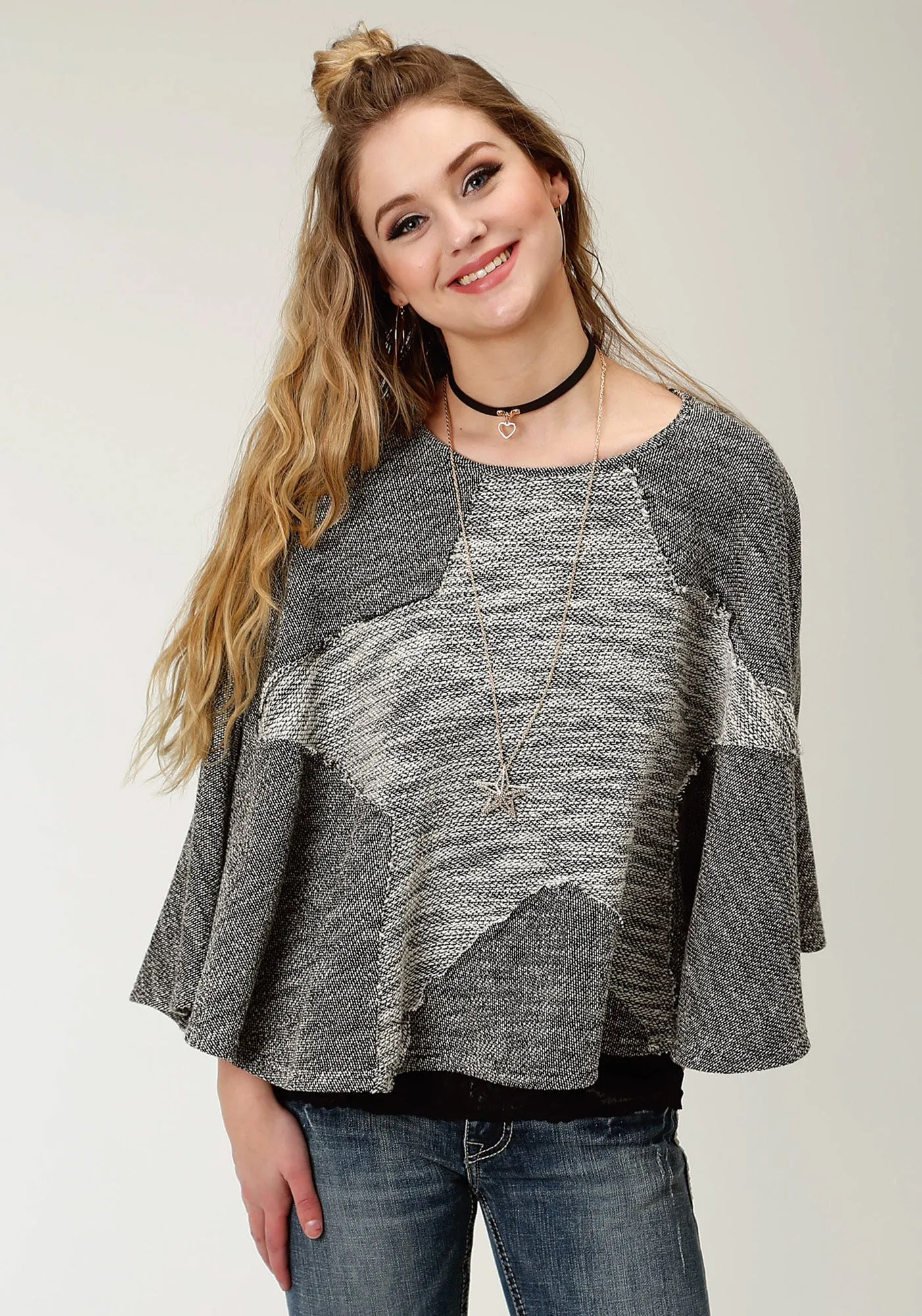 Roper Womens Black/White 100% Cotton Star-Shaped Poncho Sustainable Student Outfit Nature Lover