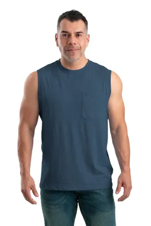 Sleek Comfort Berne Mens Space Blue Cotton Blend Performance Pocket Tee S/L Berne Mens Space Blue Cotton Blend Performance Pocket Tee S/L Plus Size