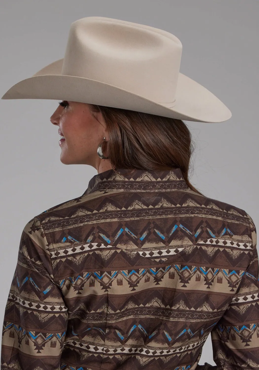 Luxurious Feel Roper Womens Distressed Aztec Brown 100% Cotton L/S Shirt