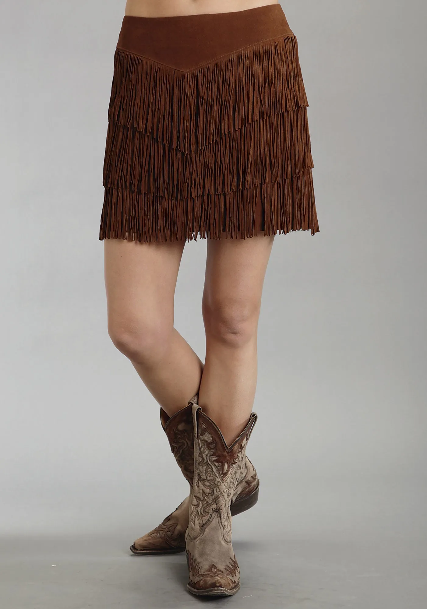 Stetson Womens Brown Mid Length Suede Leather Skirt Western Fringe Cowgirl Winter Warmth Outdoor Adventure Go-To Basic