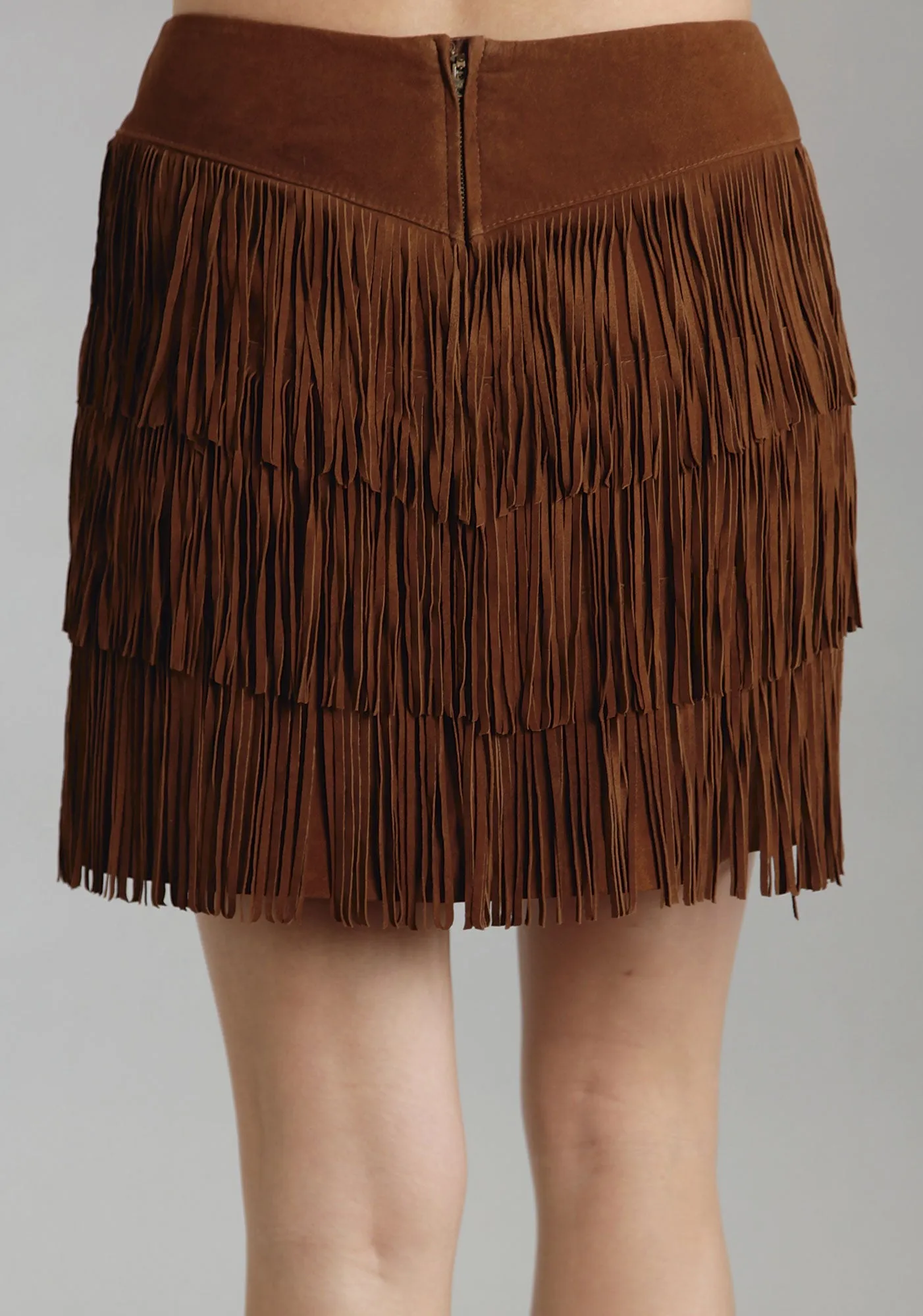 Easywear Style Stetson Womens Brown Mid Length Suede Leather Skirt Western Fringe Cowgirl