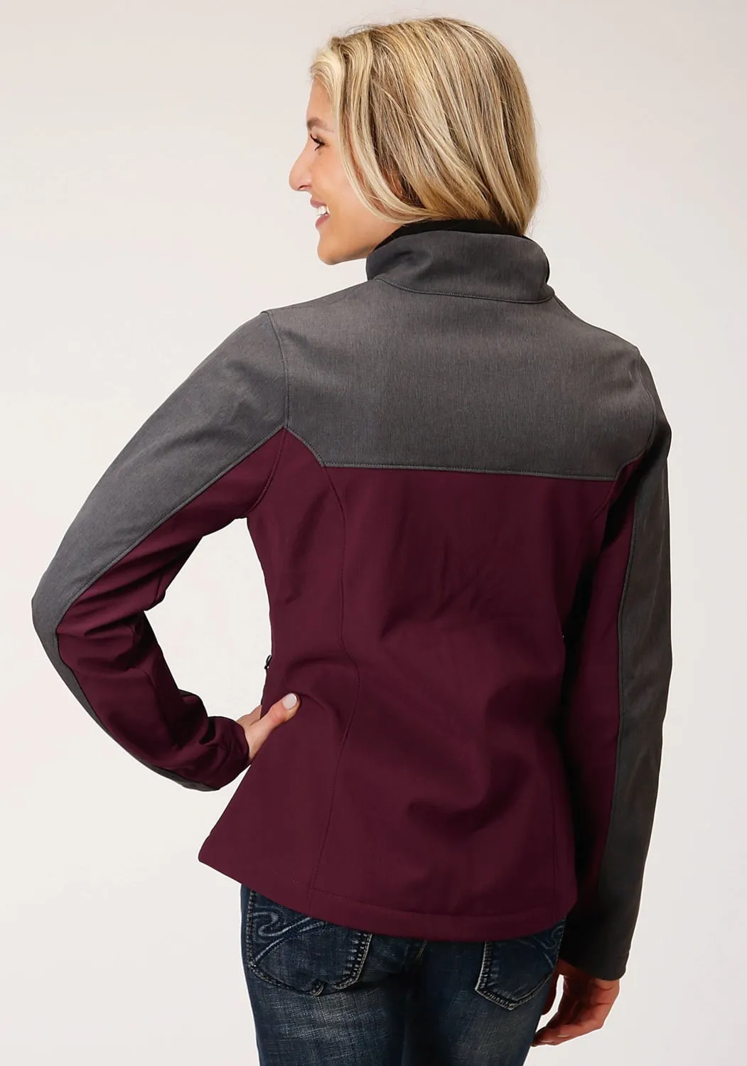 Roper Womens Wine/Grey Polyester PCD Softshell Jacket Work Meeting Weekend Style Streetwear Fan