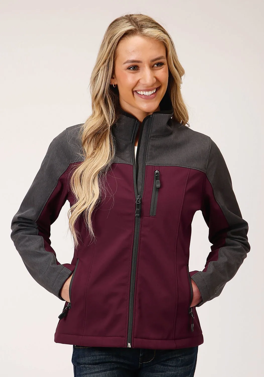 Roper Womens Wine/Grey Polyester PCD Softshell Jacket Color Lock Technology