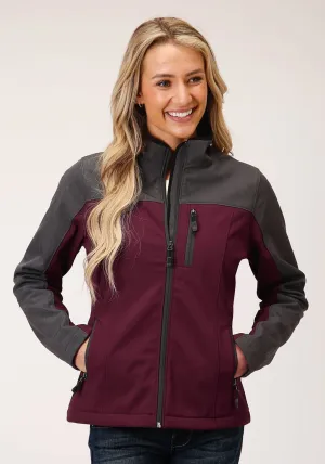 Sleek Fabric Roper Womens Wine/Grey Polyester PCD Softshell Jacket Roper Womens Wine/Grey Polyester PCD Softshell Jacket Lightweight Morning Stroll Workday Outfit