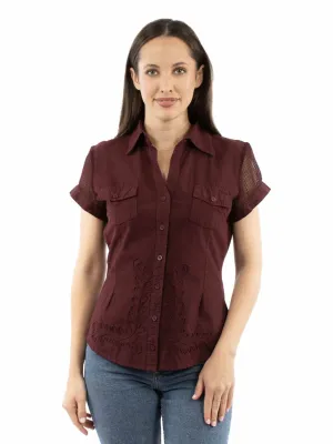 Sleek Fashion Scully Womens Mesh Cantina Burgundy 100% Cotton S/S Shirt Scully Womens Mesh Cantina Burgundy 100% Cotton S/S Shirt Active Wear