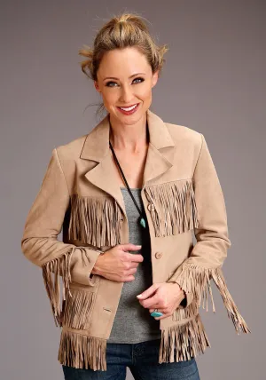Sleek Fit Stetson Womens Tan Leather Iconic Fringe Jacket Comfortable Wear Loose Modern Minimalist Stetson Womens Tan Leather Iconic Fringe Jacket