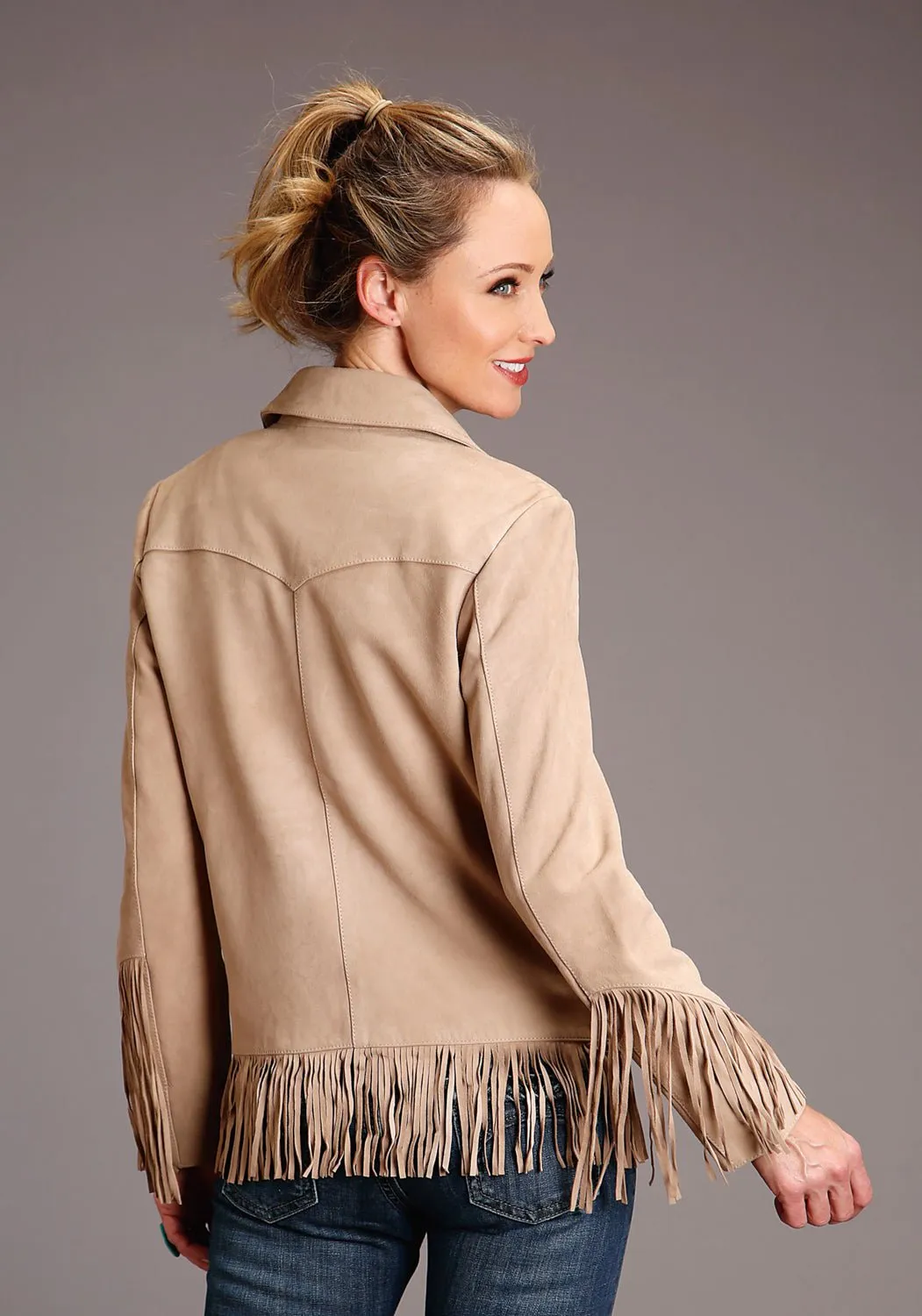 Anti Sagging Technology Stetson Womens Tan Leather Iconic Fringe Jacket