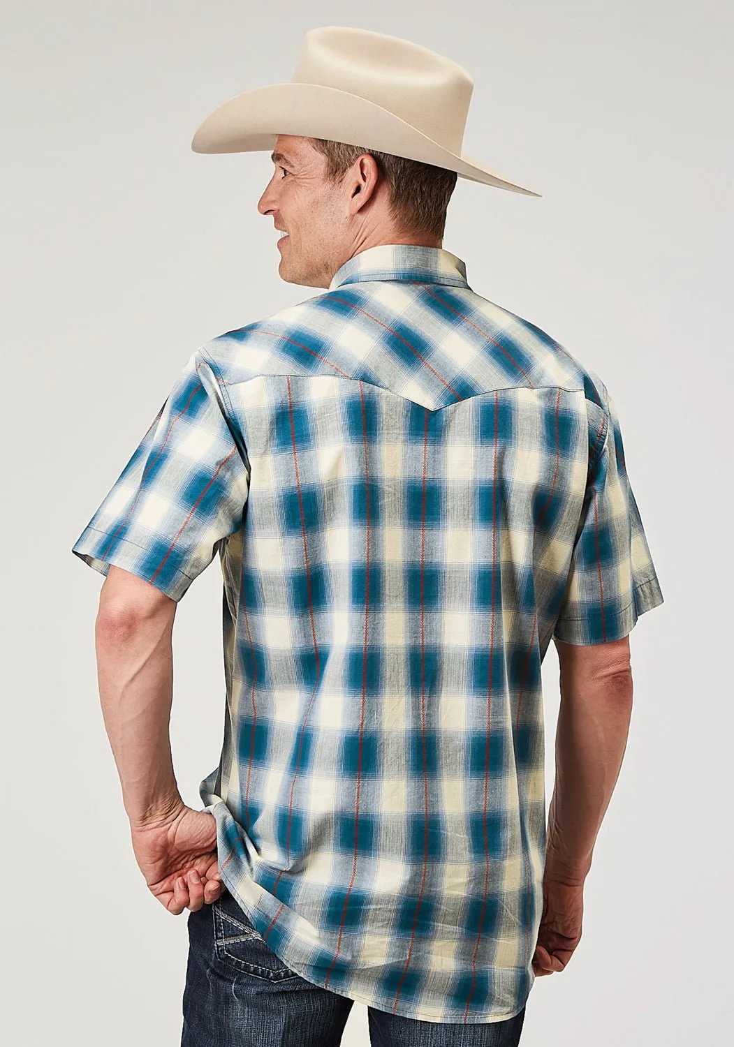 Comfortable fit Roper Mens 1892 Arrow Dobby Blue 100% Cotton S/S Shirt