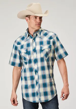 Sleek Fits Roper Mens 1892 Arrow Dobby Blue 100% Cotton S/S Shirt Quality Material Roper Mens 1892 Arrow Dobby Blue 100% Cotton S/S Shirt