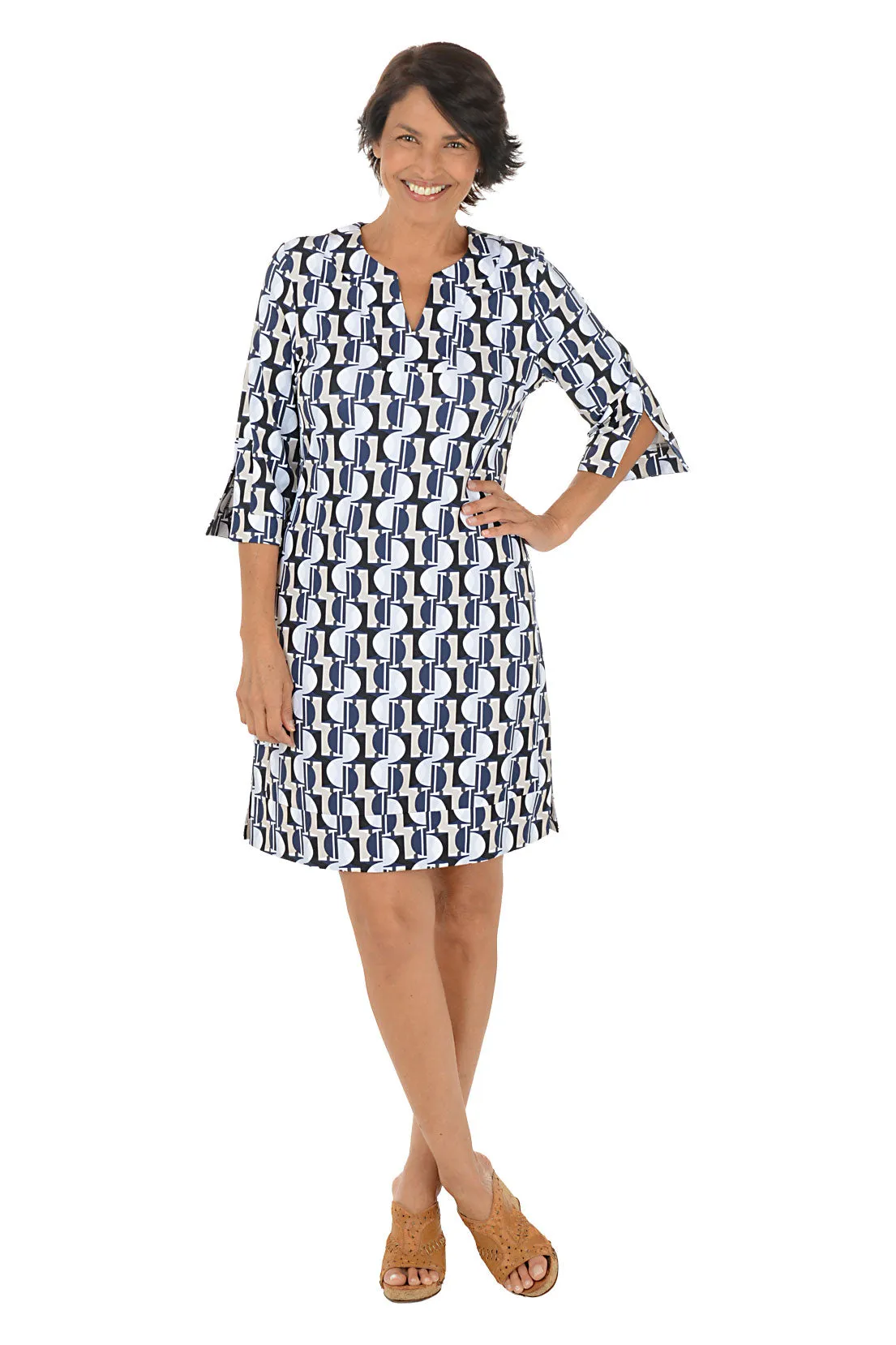 Pale Half Moon UPF50  Split Neck Travel Dress bold appearance Statement Look