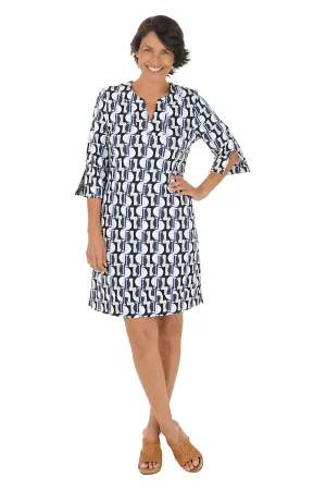 Sleek modern Pale Half Moon UPF50  Split Neck Travel Dress Pale Half Moon UPF50  Split Neck Travel Dress Timeless Waistband Fit Travel Ready
