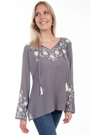 Sleek Motion Scully Womens Soft Grey Viscose Tie Front L/S Blouse Scully Womens Soft Grey Viscose Tie Front L/S Blouse All weather All Season