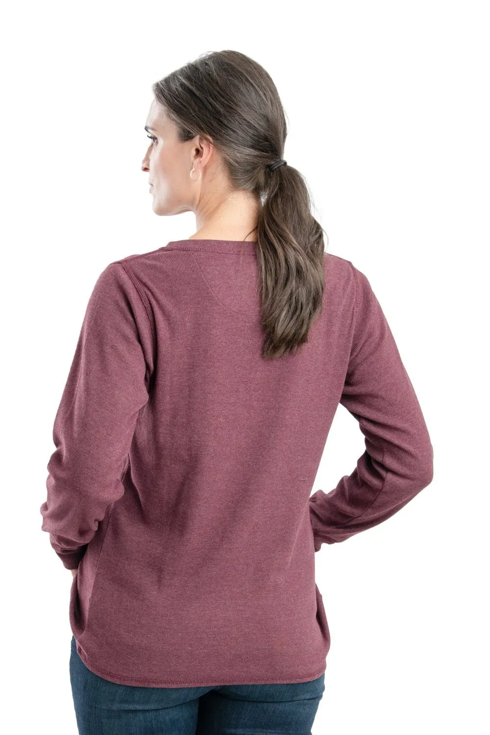 Berne Maroon Cotton Blend Womens Heavyweight Rib Knit Henley L/S Runway Inspired Trendy Design