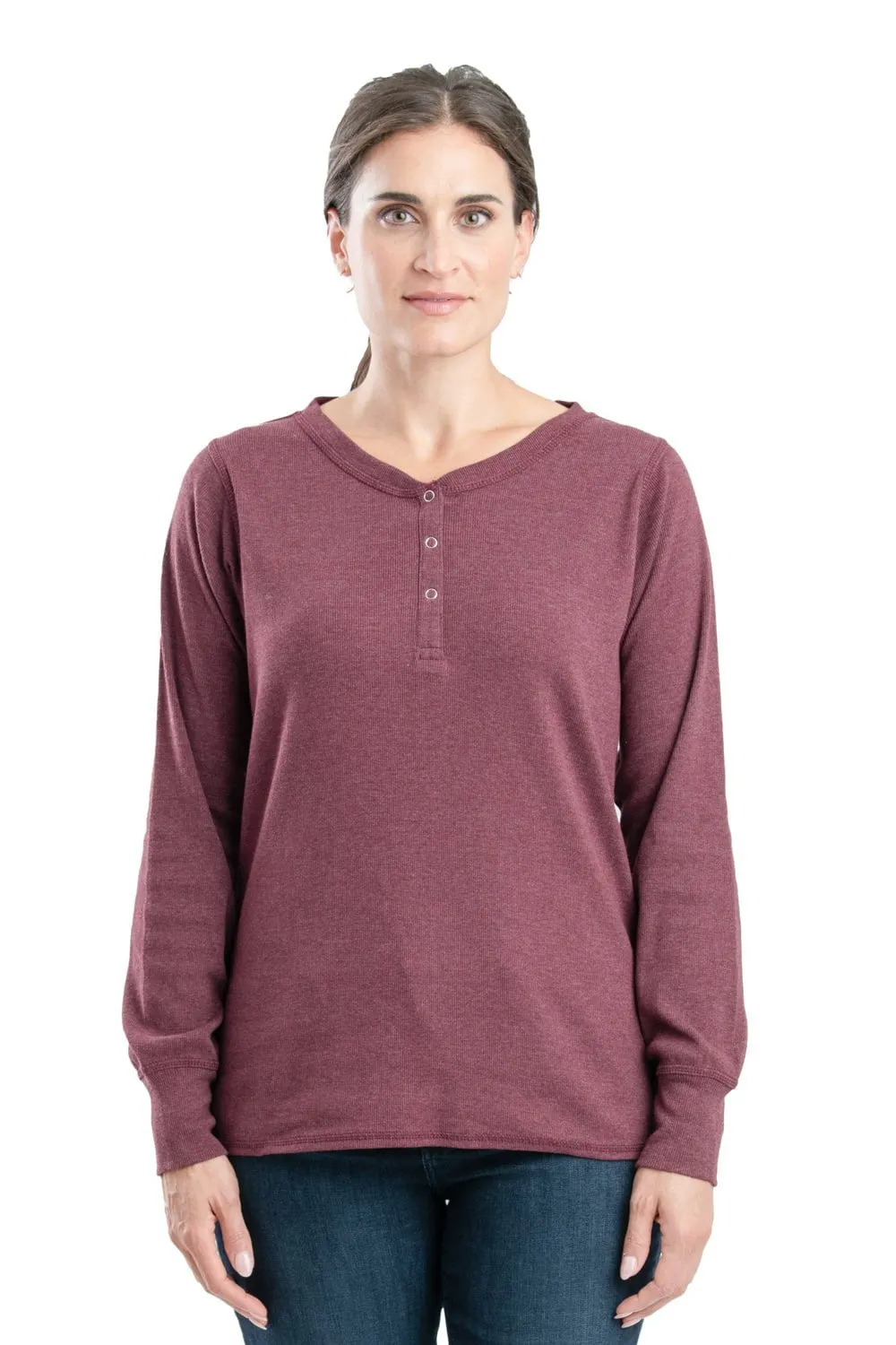 Berne Maroon Cotton Blend Womens Heavyweight Rib Knit Henley L/S Unisex Design