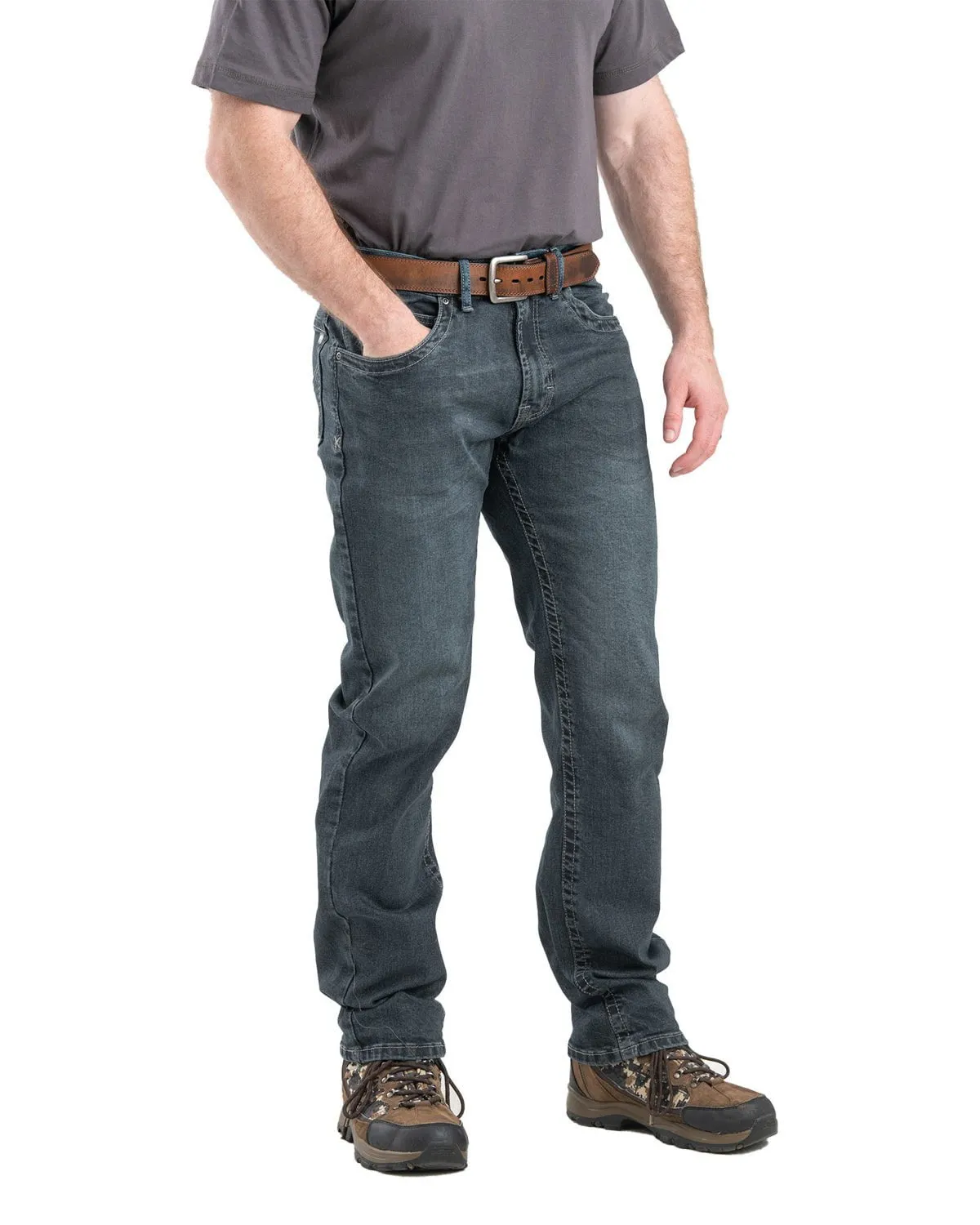 Durable Triple Stitched Seams Berne Mens Highland Flex Relaxed Fit Straight Leg Limestone Cotton Blend Jeans